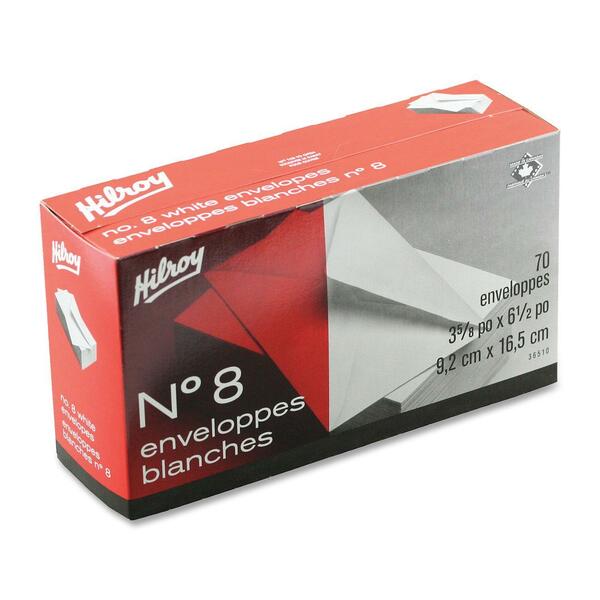 Hilroy Business Envelope - Business - #8 - 3 5/8" (92.07 mm) Width x 6 1/2" (165.10 mm) Length - 20 lb (9071.85 g) - Gummed - White - Wove - 70 / Box