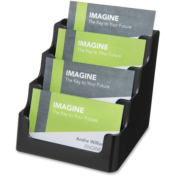 Deflecto 4 Tier Business Card Holder - 3.75" (95.25 mm) Height x 3.94" (100.01 mm) Width x 3.50" (88.90 mm) Depth - Plastic - Black - Storage Compartment, Durable, Recyclable - 1 Each