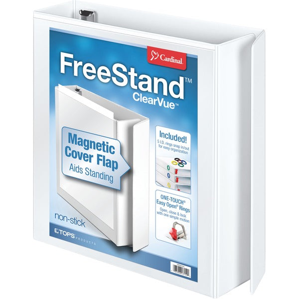 Cardinal FreeStand Easy Open Slant-D Ring Binder - 2" Binder Capacity - Letter - 8 1/2" x 11" Sheet Size - 525 Sheet Capacity - 2 19/64" Spine Width - 3 x D-Ring Fastener(s) - Polypropylene - White - 657.7 g - Recycled - Magnetic Closure, PVC-free, Non-st