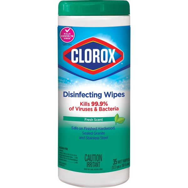 Clorox Disinfecting Wipe - For Acrylic, Glass, Vinyl, Mirror, Wood, Tile - Fresh Scent - Disinfectant, Pre-moistened, Streak-free, Kill Germs - 35/Tub - 1 Each