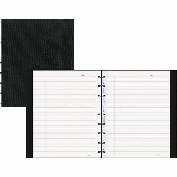 Blueline MiracleBind College Ruled Notebooks - 150 Sheets - 150 Pages - Twin Wirebound - Ruled Margin - 9 1/4" (234.95 mm) x 7 1/4" (184.15 mm) Sheet Size - Black Ribbed Cover - Micro Perforated, Index Sheet, Self-adhesive Tab, Pocket, Repositionable, Rem