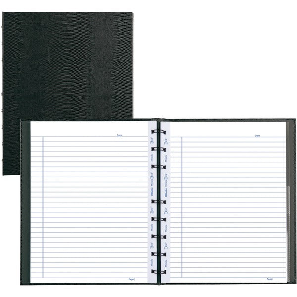 Blueline Miraclebind AF11150 Notebook - 150 Sheets - Twin Wirebound - Ruled Margin - 11" x 8 1/2" - 12.25" (311.15 mm) x 9.88" (250.95 mm) x 13.88" (352.55 mm) - Black Ribbed Cover - Hard Cover, Removable, Repositionable, Micro Perforated, Index Sheet, Po