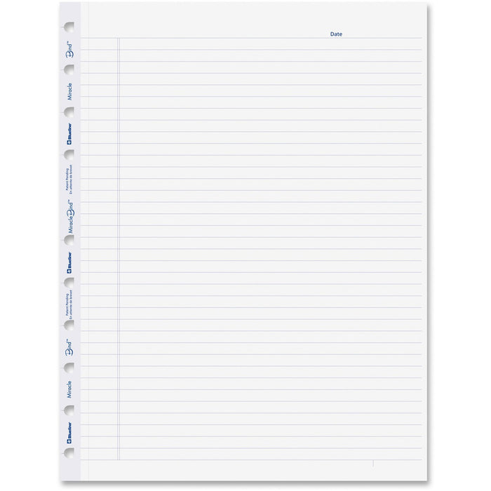 Blueline MiracleBind Notebook Refill Pages - Letter - 50 Sheets - 100 Pages - Ruled Margin - Letter - 8 1/2" (21.59 cm) x 11" (27.94 cm) Sheet Size - White Paper - Micro Perforated, Repositionable, Acid-free, Punched, Removable - Recycled - 50 Pack