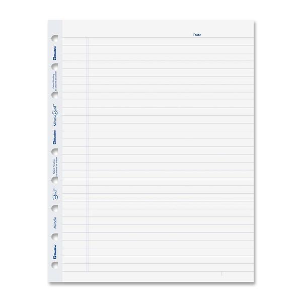 Blueline MiracleBind Notebook Refill Pages - 50 Sheets - 100 Pages - Ruled Margin - 9 1/4" (234.95 mm) x 7 1/4" (184.15 mm) Sheet Size - White Paper - Micro Perforated, Repositionable, Acid-free, Punched, Removable - Recycled - 50 Pack