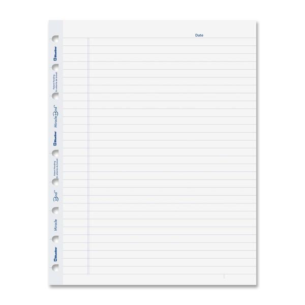 Blueline MiracleBind Notebook Refill Pages - 50 Sheets - 100 Pages - Ruled Margin - 9 1/4" x 7 1/4" - White Paper - Micro Perforated, Repositionable, Acid-free, Punched, Removable - Recycled - 50 Pack