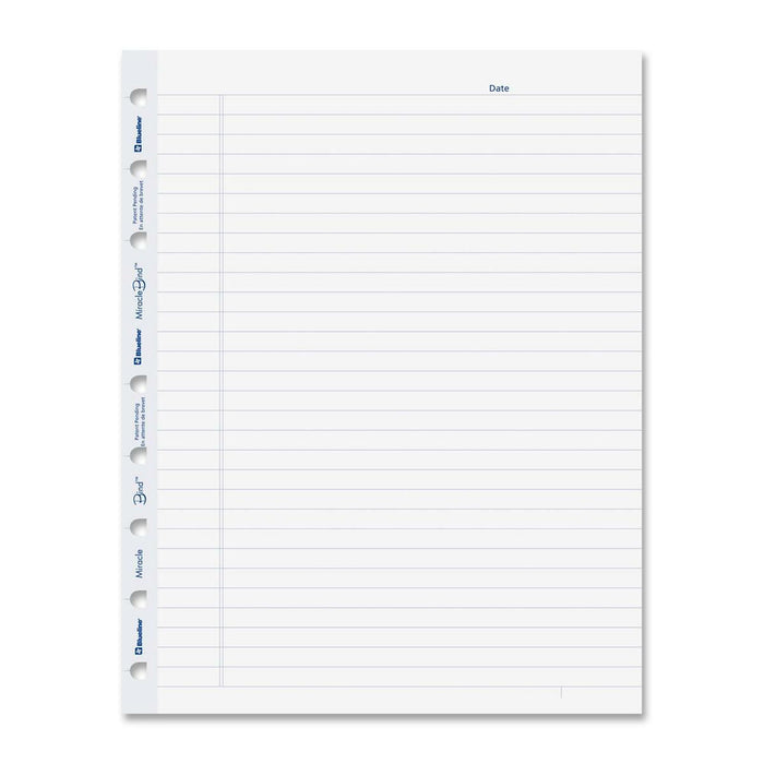 Blueline MiracleBind Notebook Refill Pages - 50 Sheets - 100 Pages - Ruled Margin - 9 1/4" (23.49 cm) x 7 1/4" (18.42 cm) Sheet Size - White Paper - Micro Perforated, Repositionable, Acid-free, Punched, Removable - Recycled - 50 Pack