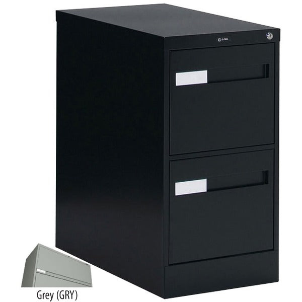 Global 2600 Plus Vertical File Cabinet - 2-Drawer - 18" x 26.6" x 29" - 2 x Drawer(s) for File - Legal - Vertical - Ball-bearing Suspension, Lockable, Recessed Handle - Gray - Metal