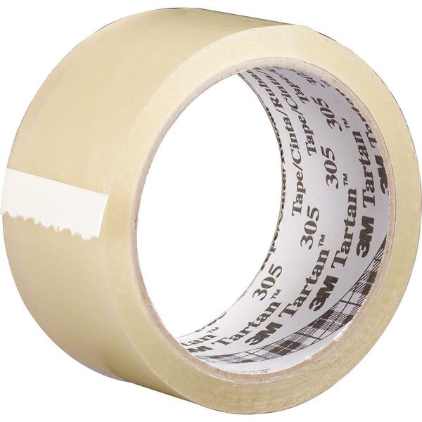 3M 305 Box Sealing Tape - 1.89" (48 mm) Width x 109.4 yd (100 m) Length - Acrylic - Polypropylene Backing - Clear