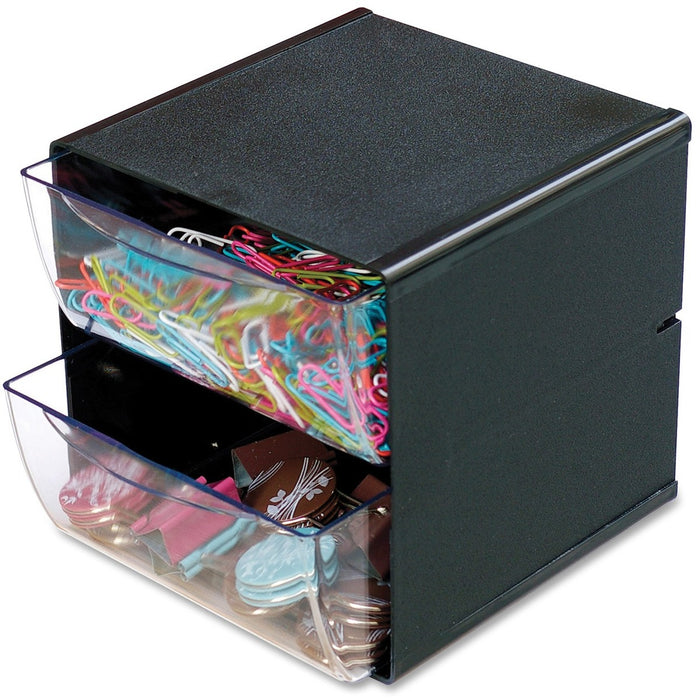 Deflecto Stackable Cube Organizer - 2 Drawer(s) - 6" (152.40 mm) Height x 6" (152.40 mm) Width x 6" (152.40 mm) Depth - Desktop - Stackable - Black - 1 Each