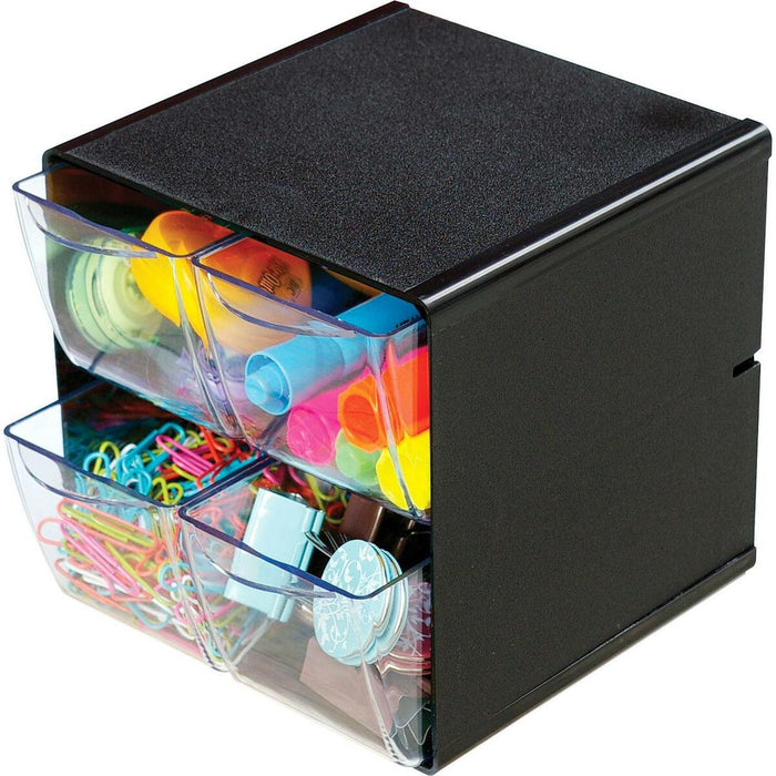 Deflecto Stackable Cube Organizer - 4 Drawer(s) - 6" (152.40 mm) Height x 6" (152.40 mm) Width x 6" (152.40 mm) Depth - Desktop - Stackable - Black - 1 Each