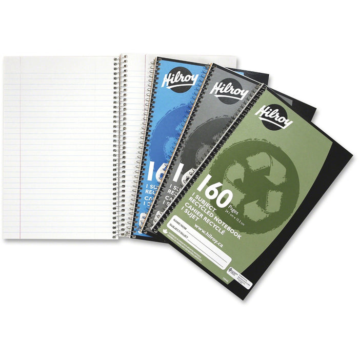 Hilroy 1-Subject Recycled Personal Size Notebook - 160 Sheets - Spiral - Ruled Margin - 6" (15.24 cm) x 9 1/2" (24.13 cm) Sheet Size - Recycled - 1 Each