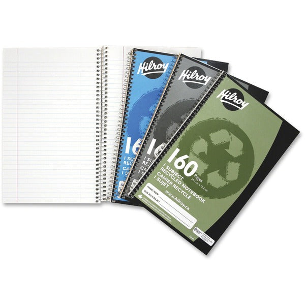 Hilroy 1-Subject Recycled Personal Size Notebook - 160 Sheets - Spiral - Ruled Margin - 6" (15.24 cm) x 9 1/2" (24.13 cm) Sheet Size - Recycled - 1 Each
