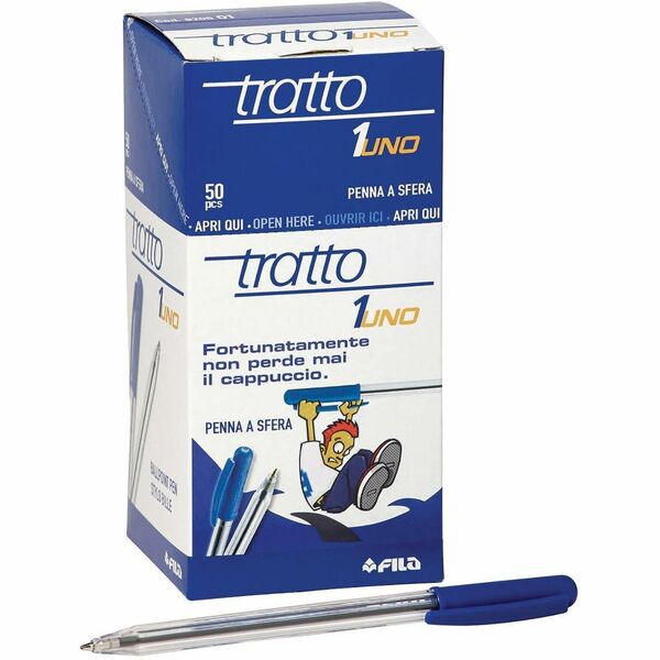 Dixon Tratto Stick Ballpoint Pen - Medium Pen Point - Retractable - Blue Ink - Clear Barrel - 50 / Box