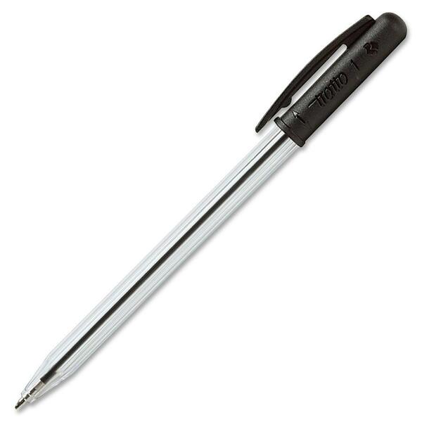 Dixon Tratto Stick Ballpoint Pen - Medium Pen Point - Retractable - Black Ink - Clear Barrel - 50 / Box