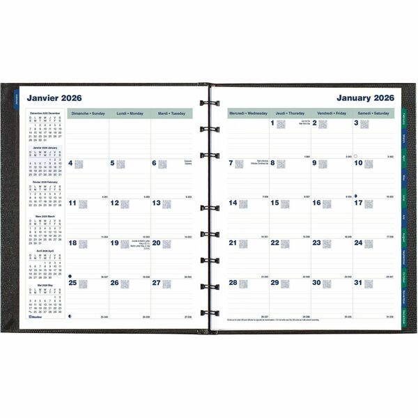 Blueline MiracleBind CoilPro Monthly Planner, 9-1/4" x 7-1/4" , Bilingual, Black - Julian Dates - Monthly - 16 Month - September 2025 to December 2026 - 1 Month Double Page Layout - 7 1/4" (184.15 mm) x 9 1/4" (234.95 mm) Sheet Size - Twin Wire - Black -