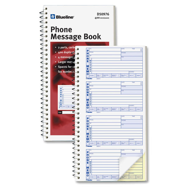 Blueline 400 Message Book - 100 Sheet(s) - 2 Part - Carbonless Copy - 5 3/4" (14.6 cm) x 11 1/8" (28.2 cm) Sheet Size - White Sheet(s) - White Cover - 2 / Pack