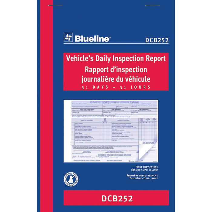Blueline Vehicle's Daily Inspection Report - 31 Sheet(s) - 2 Part - Carbonless Copy - 8" (20.3 cm) x 5 3/8" (13.6 cm) Sheet Size - Blue Cover - 1 Each