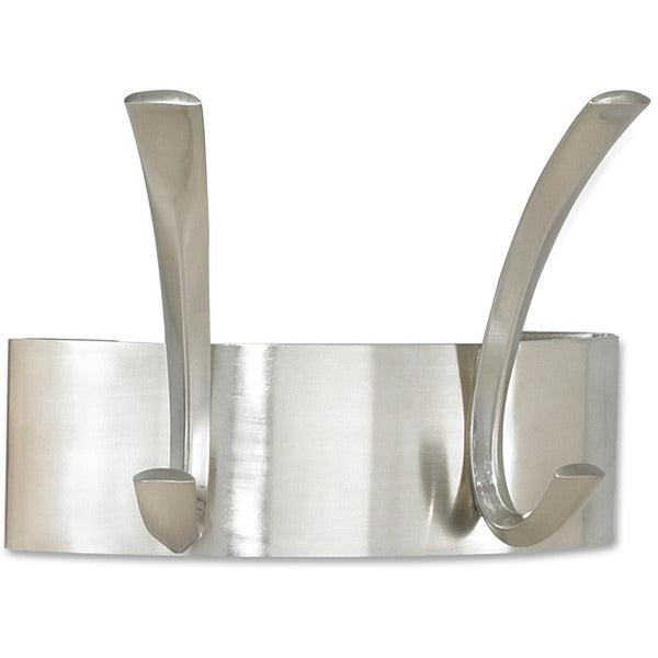 Safco Wall Mounted Metal Coat Racks - 2 Hooks - 5" (127 mm) Height x 7" (177.80 mm) Width - for Hat, Coat - Metal, Steel - Silver - Brushed Nickel - 1 Each