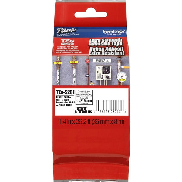 P-touch Extra Strength Adhesive Tze Tape - 1 27/64" (36 mm) Width x 26 1/4 ft (8 m) Length - Permanent Adhesive - Thermal Transfer, Direct Thermal - White - Water Resistant - Self-adhesive, Abrasion Resistant, Chemical Resistant, Fade Resistant, Temperatu