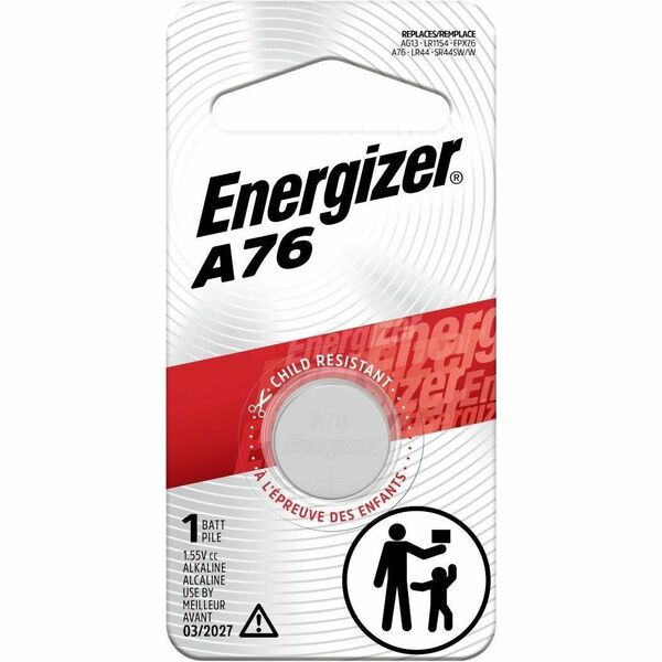 Energizer A76 Watch/Electronic Battery - For Medical Equipment, Keyless Entry, Calculator, Watch, Toy - A76 - 1.5 V DC - 1 / Pack