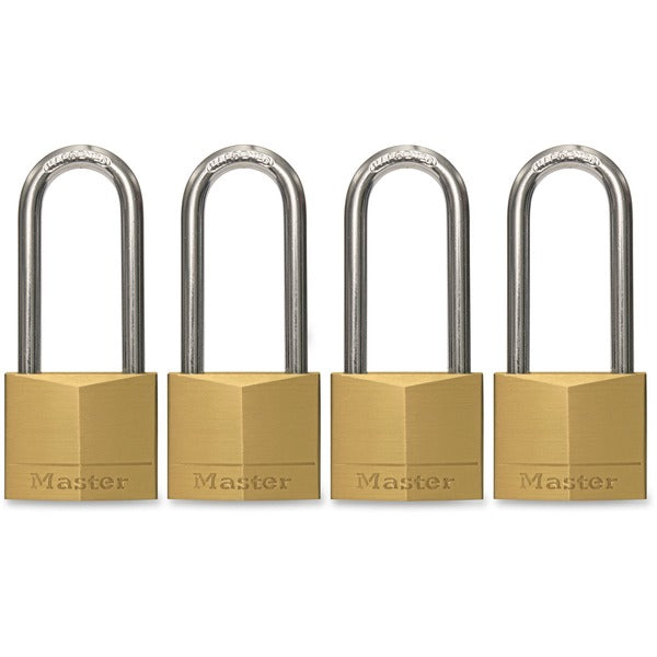 Master Lock Padlock - Keyed Alike - 0.25" (6.35 mm) Shackle Diameter - Cut Resistant - Brass - 4 / Pack