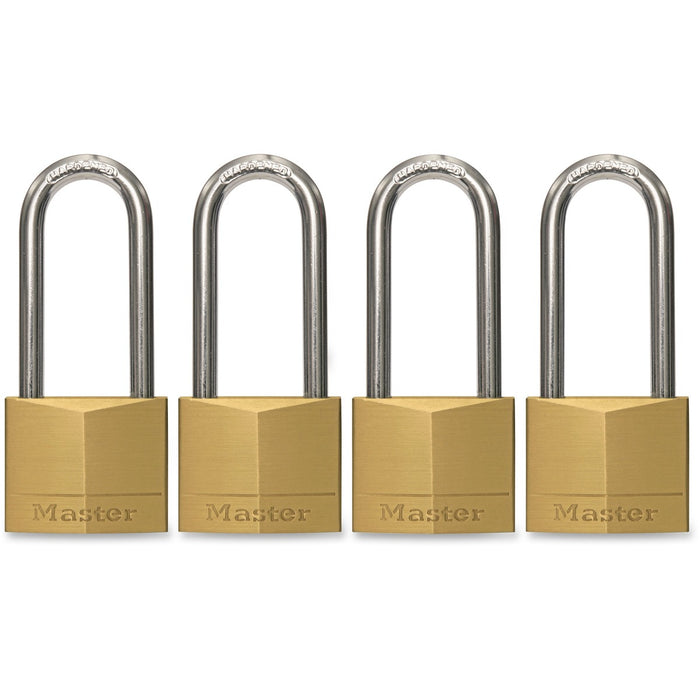 Master Lock Padlock - Keyed Alike - 0.25" (6.35 mm) Shackle Diameter - Cut Resistant - Brass - 4 / Pack
