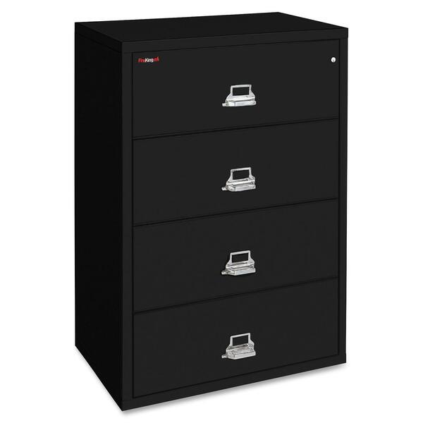 FireKing 4-3122-C File Cabinet - 4-Drawer - 31.2" (792.16 mm) Width x 22.1" (561.98 mm) Depth x 52.8" (1339.85 mm) Height - 4 x Drawer(s) for File - Lateral - Drawer Suspension, Recessed Handle, Key Lock, Fire Proof, Scratch Resistant - Black - Powder Coa