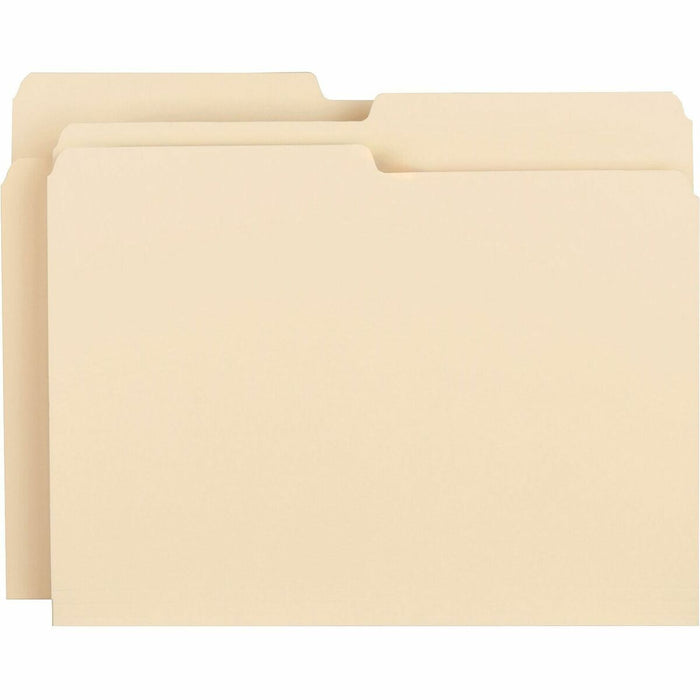 Business Source 1/2 Tab Cut Letter Recycled Top Tab File Folder - 8 1/2" (215.90 mm) x 11" (279.40 mm) - 3/4" (19.05 mm) Expansion - Top Tab Location - Assorted Tab Position - 11 pt. (3.87 mm) - 1 Plys - Manila - Rounded Corner - 10% Recycled - 100 / Box
