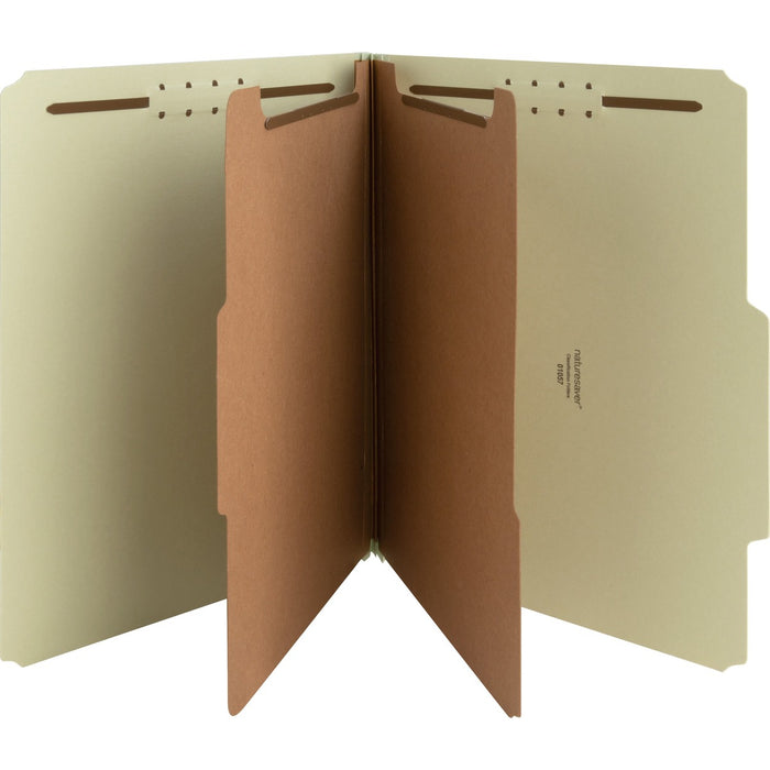 Nature Saver 2/5 Tab Cut Letter Recycled Classification Folder - 8 1/2" (215.90 mm) x 11" (279.40 mm) - 2" (50.80 mm) Expansion - Prong K Style Fastener(s) - 2" (50.80 mm) for Folder, 1" (25.40 mm) for Divider - 2 Divider(s) - 25 pt. (8.80 mm) - Fiberboar
