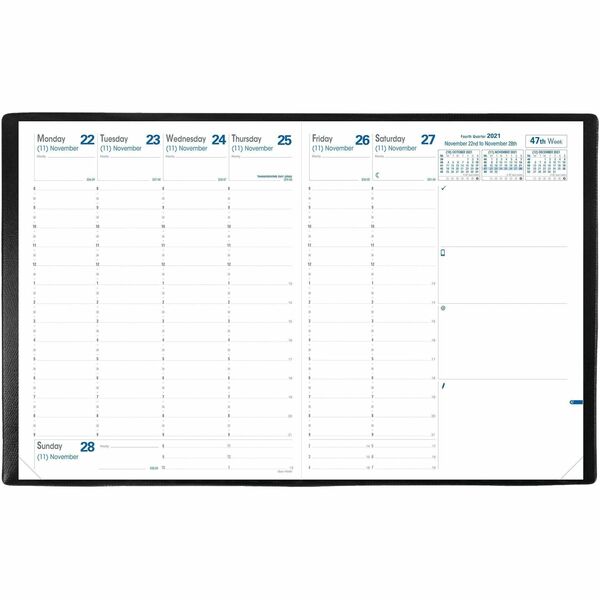 Quo Vadis President Weekly Planner Refill, 10-3/4" x 8-1/4" , English - Weekly - 13 Month - December 2025 to December 2026 - 8:00 AM to 9:00 PM - 1 Week Double Page Layout - White Sheet - Sewn - Black - Paper - Perforated Corner, Tear-off - 1 Each