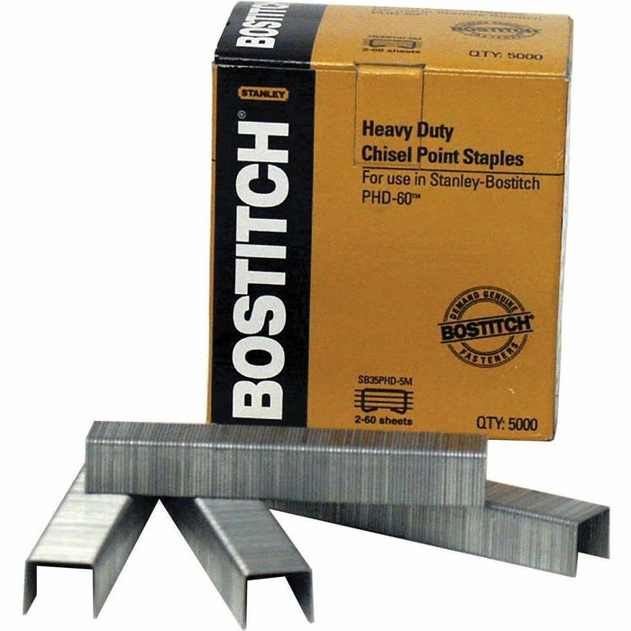 Bostitch Heavy Duty Staples - Heavy Duty - 1/2" - Holds 60 Sheet(s) - for Paper - Heavy Duty - Steel - 5000 / Box