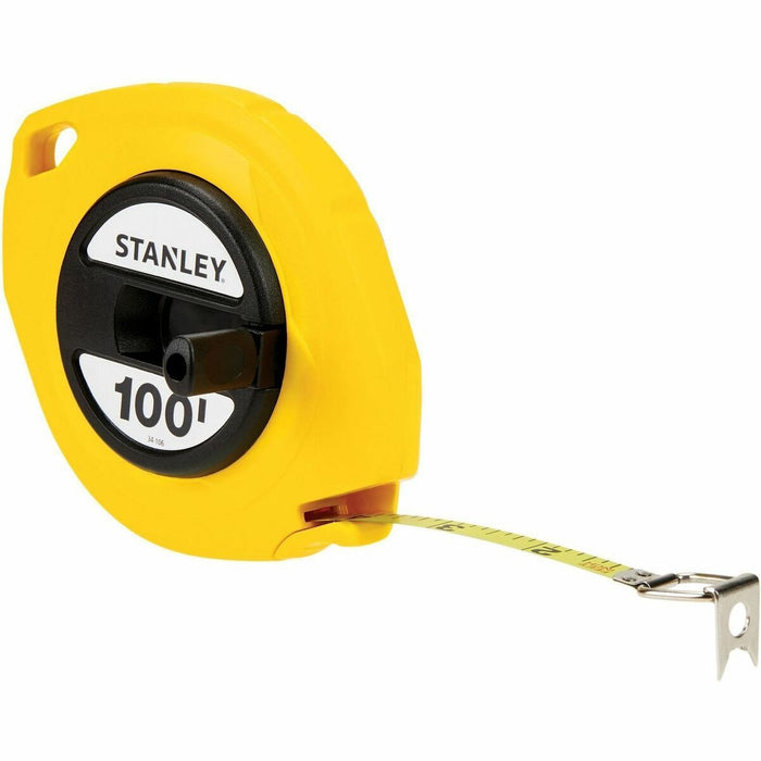 Stanley Measuring Tape - 30.48 m Length x 0.94 cm Width - 1/8 Graduations - Imperial Measuring System - Stainless Steel, Polymer, Acrylonitrile Butadiene Styrene (ABS) - Bright Yellow - 1 Each