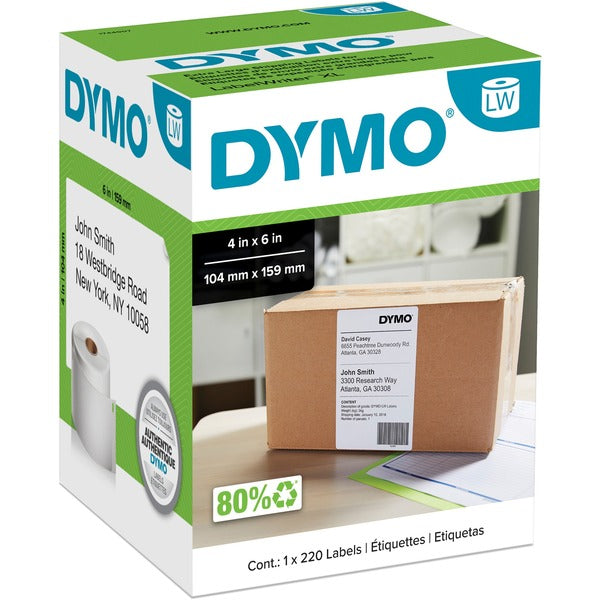 Dymo LabelWriter 4XL Extra Large Shipping Labels - 4" (101.60 mm) Width x 6" (152.40 mm) Length - Rectangle - Thermal Transfer - White - 220 / Roll - 1 Roll