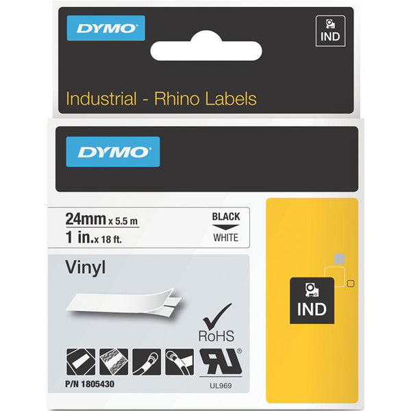 Dymo Black on White Color Coded Label - 1" (25.40 mm) Width - Permanent Adhesive - Thermal Transfer - White - Vinyl - Water Resistant - Easy Peel - 1 Each