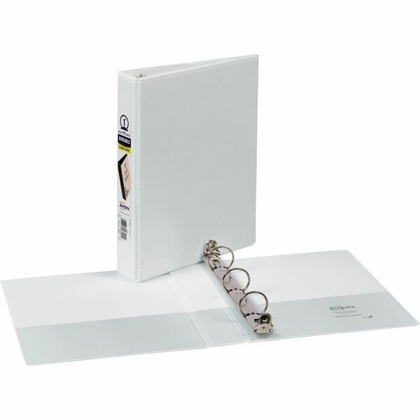 Avery&reg; Durable View Binder 1" , Round Rings, 5½" x 8½" , White - 1" Binder Capacity - Half-letter - 5 1/2" x 8 1/2" Sheet Size - 175 Sheet Capacity - Round Ring Fastener(s) - 2 Pocket(s) - Polypropylene - Recycled - Pocket, Durable, Tear Resistant, Sp