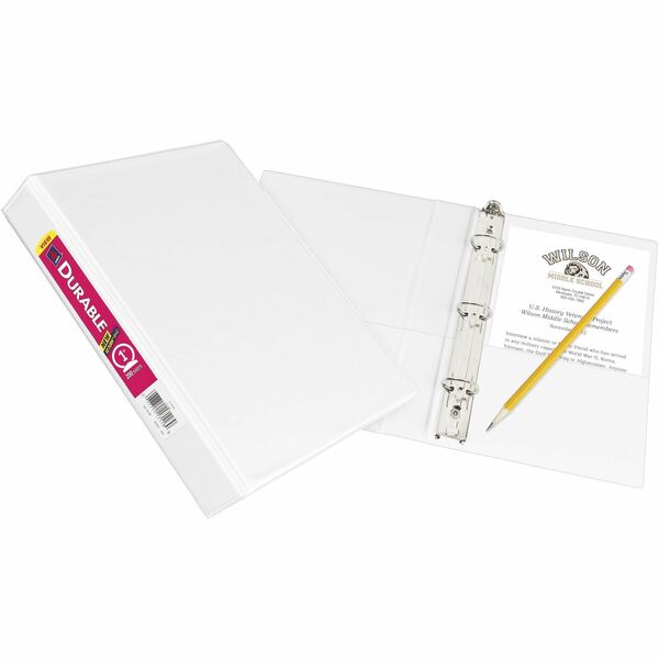 Avery&reg; Durable View Binder 1" , Round Rings, 5-1/2" x 8-1/2" , White - 1" (25.40 mm) Binder Capacity - Half-letter - 5 1/2" (139.70 mm) x 8 1/2" (215.90 mm) Sheet Size - 175 Sheet Capacity - 175 Ring(s) - Fastener(s): Round Ring - Pocket(s): 2, Intern