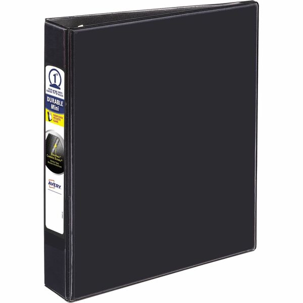 Avery&reg; Durable View Binder 1" , Round Rings, 5½" x 8½" , Black - 1" Binder Capacity - Half-letter - 5 1/2" x 8 1/2" Sheet Size - 175 Sheet Capacity - Round Ring Fastener(s) - 2 Pocket(s) - Polypropylene - Recycled - Pocket, Durable, Tear Resistant, Sp