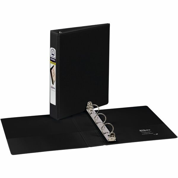 Avery&reg; Durable View Binder 1" , Round Rings, 5-1/2" x 8-1/2" , Black - 1" (25.40 mm) Binder Capacity - Half-letter - 5 1/2" (139.70 mm) x 8 1/2" (215.90 mm) Sheet Size - 175 Sheet Capacity - 175 Ring(s) - Fastener(s): Round Ring - Pocket(s): 2, Intern