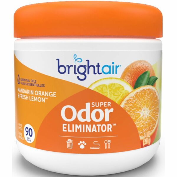 Bright Air Super Odor Eliminator Air Freshener - 14 oz (396.89 g) - Mandarin Orange, Fresh Lemon - 60 Day - 1 Each