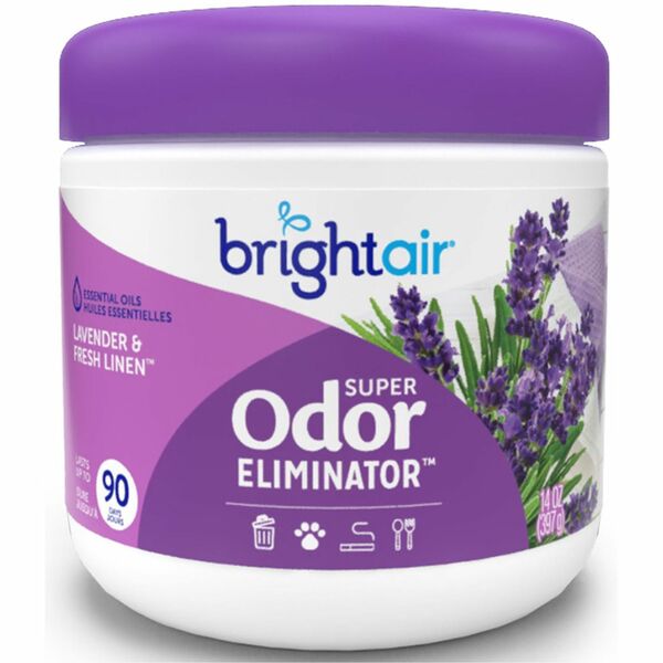 Bright Air Super Odor Eliminator Air Freshener - 14 oz (396.89 g) - Lavender, Fresh Linen - 60 Day - 1 Each