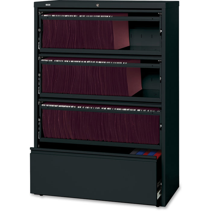 Lorell Fortress Lateral File with Roll-Out Shelf - 36" (91.44 cm) Width x 18.63" (47.31 cm) Depth x 52.50" (133.35 cm) Height - 4 x Drawer(s) for File - A4, Letter, Legal - Interlocking, Heavy Duty, Leveling Glide, Recessed Handle, Ball-bearing Suspension