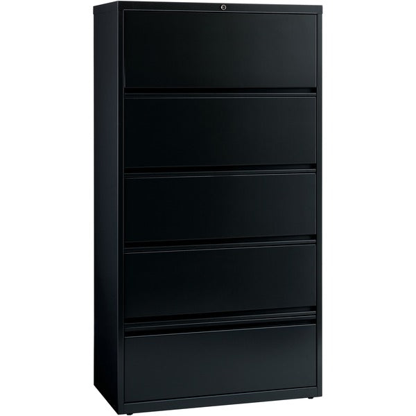 Lorell Fortress Series Lateral File - 36" (91.44 cm) Width x 18.63" (47.31 cm) Depth x 69" (175.26 cm) Height - 5 x Drawer(s) for File - Legal, Letter, A4 - Leveling Glide, Ball-bearing Suspension, Interlocking, Heavy Duty, Recessed Handle - Black - Steel