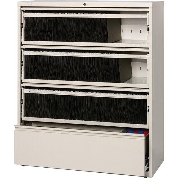 Lorell Fortress Series Lateral File - 42" (106.68 cm) Width x 18.63" (47.31 cm) Depth x 52.50" (133.35 cm) Height - 4 x Drawer(s) for File - Legal, A4, Letter - Heavy Duty, Recessed Handle, Ball-bearing Suspension, Leveling Glide, Interlocking - Putty - S