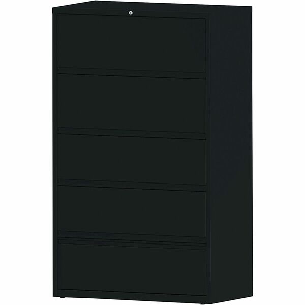 Lorell Fortress Series Lateral File - 42" (106.68 cm) Width x 18.63" (47.31 cm) Depth x 68.75" (174.63 cm) Height - 5 x Drawer(s) for File - Letter, A4, Legal - Interlocking, Heavy Duty, Ball-bearing Suspension, Leveling Glide, Recessed Handle - Black - S