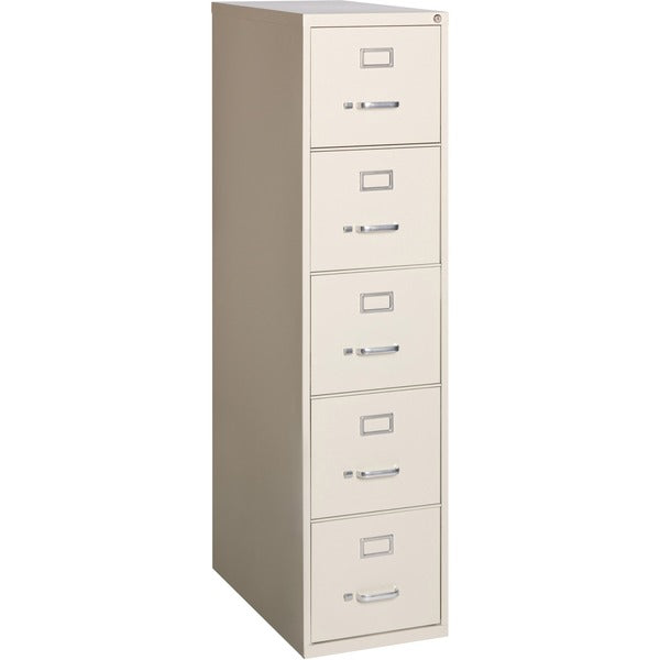 Lorell Fortress Series 26-1/2" Commercial-Grade Vertical File Cabinet - 15" (38.10 cm) Width x 26.50" (67.31 cm) Depth x 61" (154.94 cm) Height - 5 x Drawer(s) for File - Letter - Vertical - Ball-bearing Suspension, Heavy Duty, Security Lock - Putty - Ste