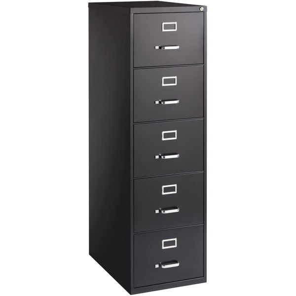 Lorell Fortress Series 26-1/2" Commercial-Grade Vertical File Cabinet - 18" (457.20 mm) Width x 26.5" (673.10 mm) Depth x 61" (1549.40 mm) Height - 5 x Drawer(s) for File - Legal - Vertical - Heavy Duty, Security Lock, Ball-bearing Suspension - Black - St