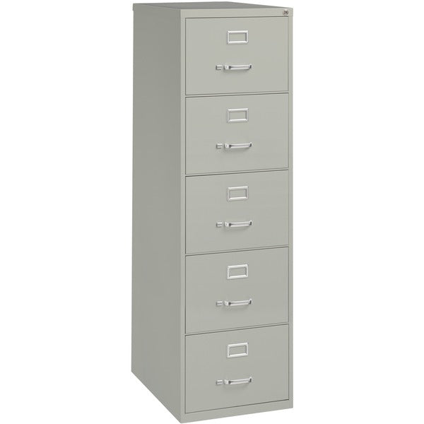 Lorell Fortress Series 26-1/2" Commercial-Grade Vertical File Cabinet - 18" (457.20 mm) Width x 26.5" (673.10 mm) Depth x 61" (1549.40 mm) Height - 5 x Drawer(s) for File - Legal - Vertical - Security Lock, Heavy Duty, Ball-bearing Suspension - Light Gray
