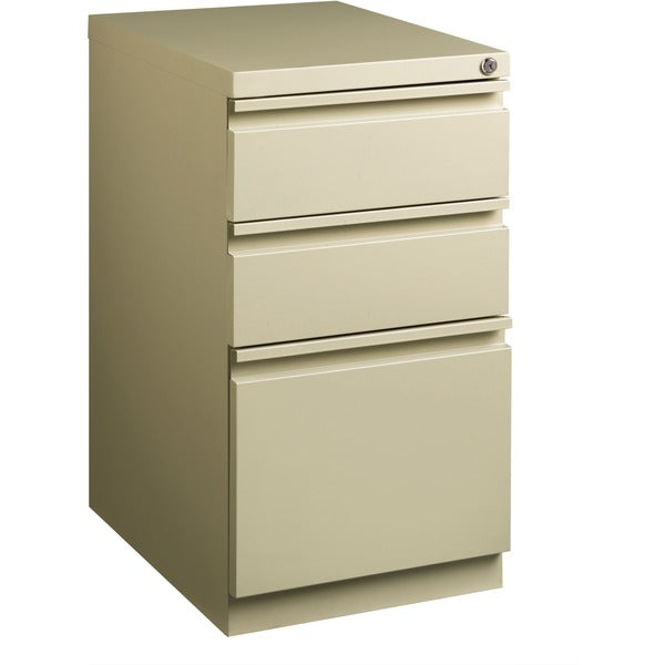 Lorell 20" Box/Box/File Mobile File Cabinet with Full-Width Pull - 15" (381 mm) Width x 20" (508 mm) Depth x 27.7" (704.85 mm) Height - Letter - Ball-bearing Suspension, Security Lock, Recessed Handle - Putty - Steel - Recycled
