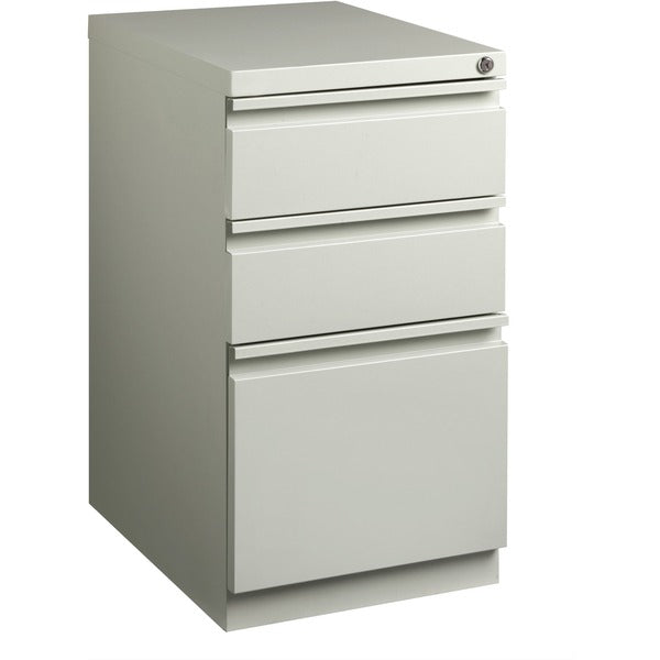 Lorell 20" Box/Box/File Mobile File Cabinet with Full-Width Pull - 15" (38.10 cm) Width x 20" (50.80 cm) Depth x 27.75" (70.48 cm) Height - Letter - Security Lock, Recessed Handle, Ball-bearing Suspension - Light Gray - Steel - Recycled