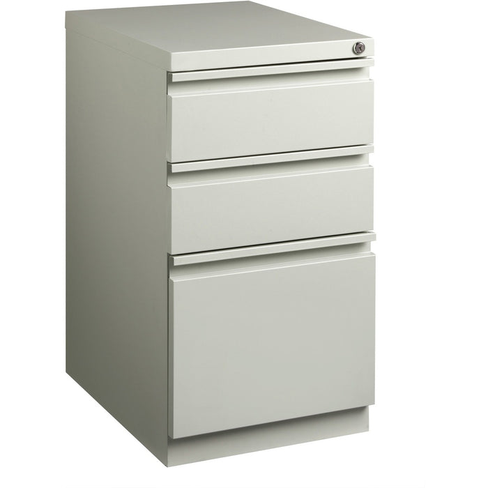 Lorell 20" Box/Box/File Mobile File Cabinet with Full-Width Pull - 15" (38.10 cm) Width x 20" (50.80 cm) Depth x 27.75" (70.48 cm) Height - Letter - Security Lock, Recessed Handle, Ball-bearing Suspension - Light Gray - Steel - Recycled